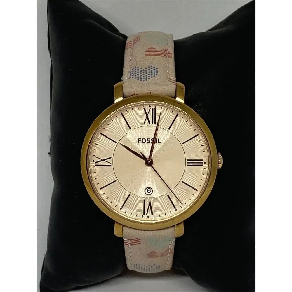Fossil Jacqueline ES3435 Womens Leather Analog Rose Gold Dial Quartz Watch XR628
